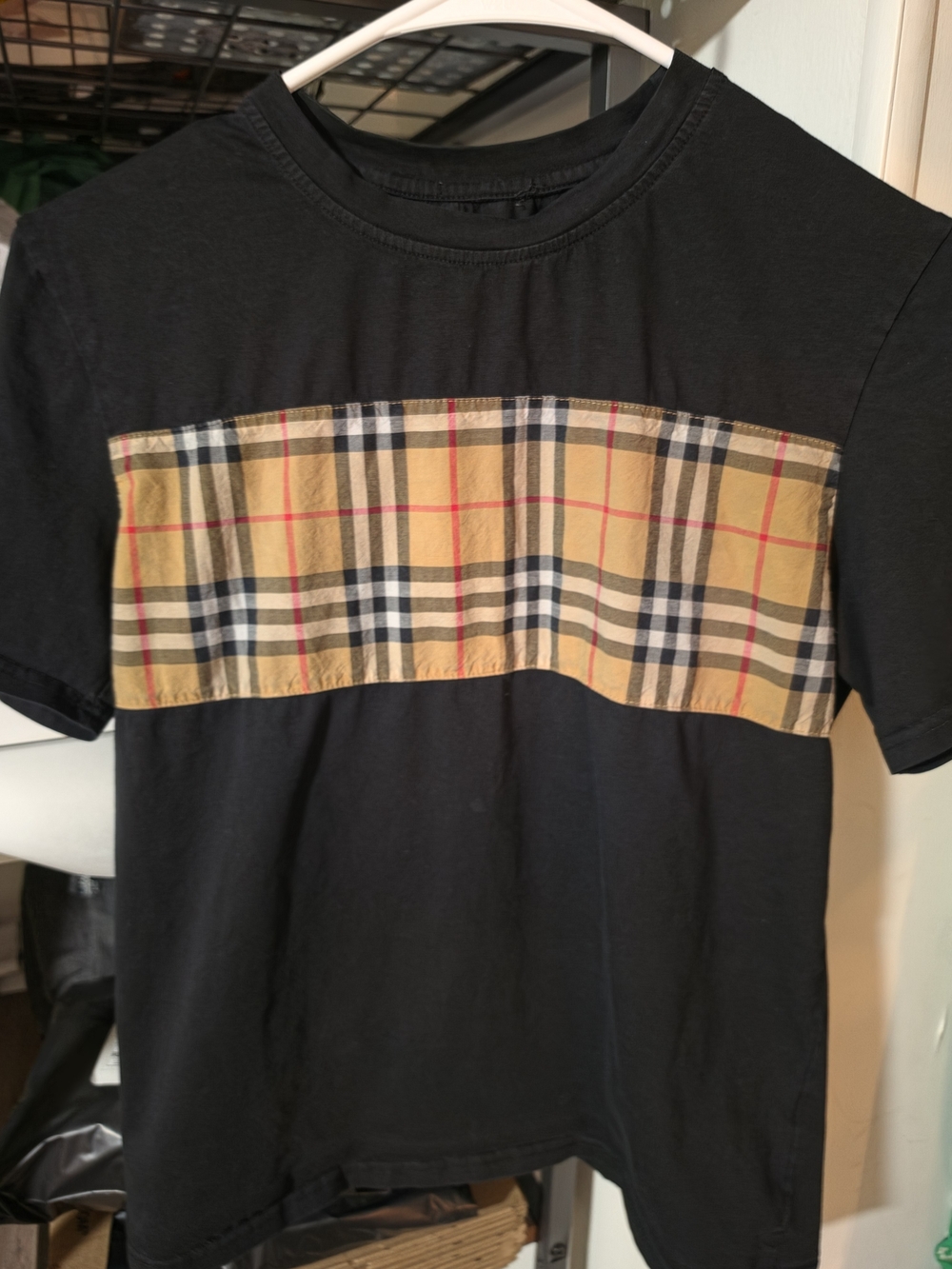 Burberry Black Tee with Vintage Check Chest Panel